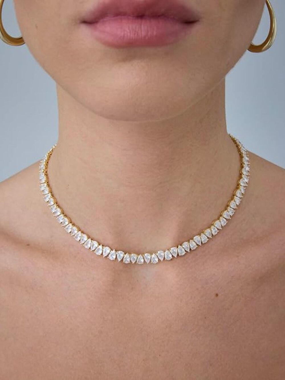 PAVOI 14K Gold Plated Pear Cubic Zirconia Tennis Necklace, 15"